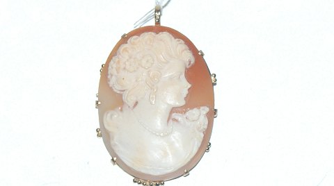 Large Brooch or Pendant with Camé, 14 Carat
