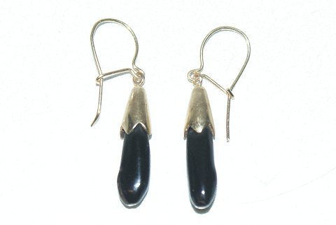 Gold Earrings with Black Onyx, 14 Karat