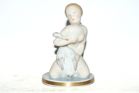 Royal Copenhagen over glaze Figure, Kneeling girl with Swan