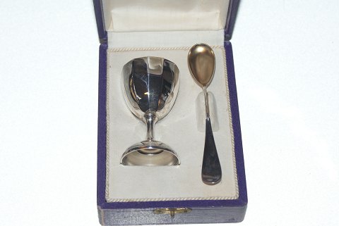 Silver egg beaker with spoon in original box