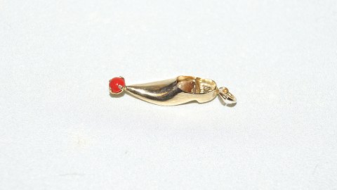 Elegant vedhæng/charms Sko med rød perle i 14 karat guld