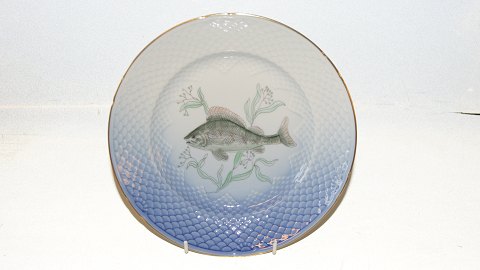 Bing & Grøndahl Mågestel med guldkant, Fisketallerkner med fiskemotiver nr 9 
Aborrestand