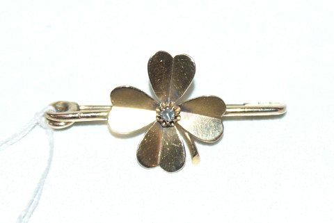 Four-leaf clover Brooch with Diamond Gold 14 Carat