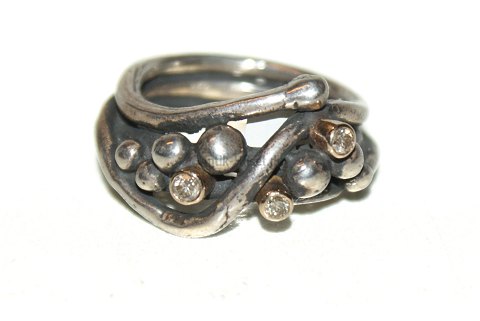 Elegant Toscana  ring Sølv Design: By Birdie Sort Rhodineret og 14 karat Guld 
med 3 Brilliant
Size 61 / 19,42 mm