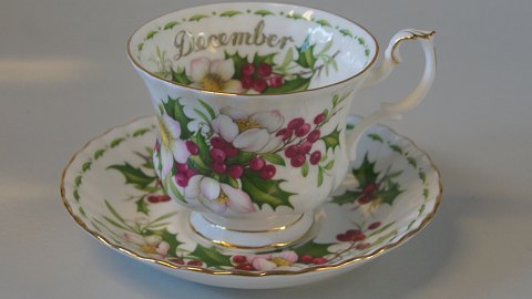 Kaffekop med underkop  "December" Royal Albert Månedstel 
Engelsk Stel
Blomstermotiv :Christmas Rose
web 11356   SOLGT