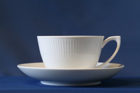 Coffee cups, white fluted, 1. black, cup No. 087, saucer no. 088