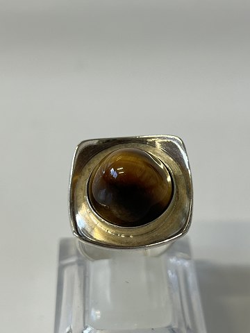 Vintage ring med sten, tigerøje i sterlingsølvStørrelse 55