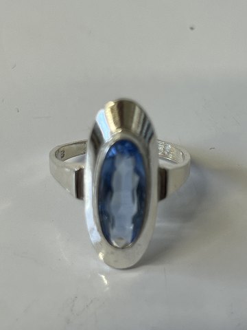 Silver Ladies Ring with Blue StoneSize 57