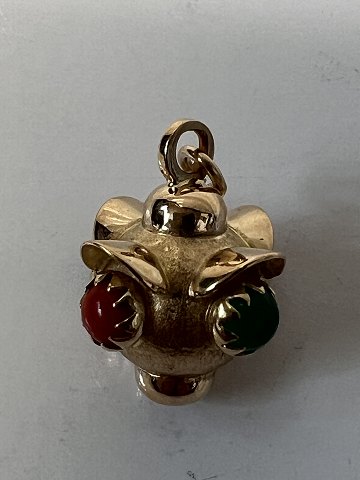 Lamp with red and green stone Charms / Pendant in 14 caratHeight 20.54 mm