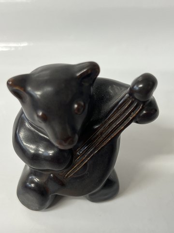 Brown bear with banjo L. Hjorth.Bornholm pottery.bear musicians.