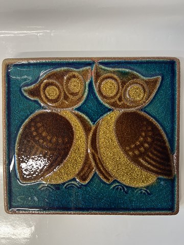 Relief, Ugle par, Bornholmsk keramik, Søholm.Mål 21 x 23,5 cm.
