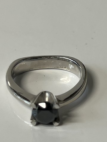 Princess ring with black diamond 14 karat white goldSize 50