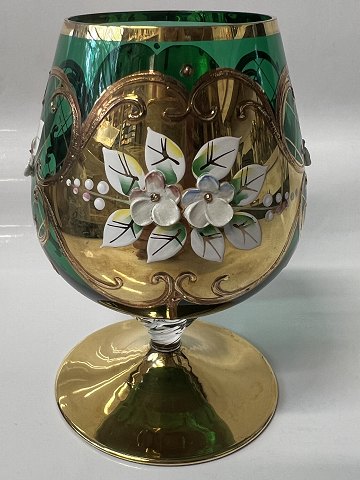 Cognac shot glass with green floral motif.Height 12.0 cm.