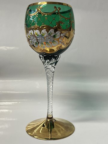 Rømerglass Red wine with floral motif, Green.Height 18.8 cm.