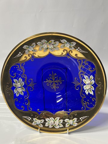 Glass Bowl blue with floral motif / gold.Diameter 25.7 cm.