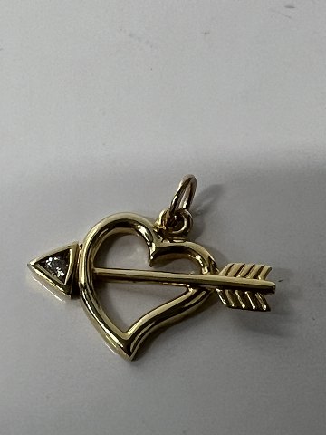 14 k. Hjerte med pil indlagt en zirkon.Charms / Vedhæng.Højde 1,6 cm.