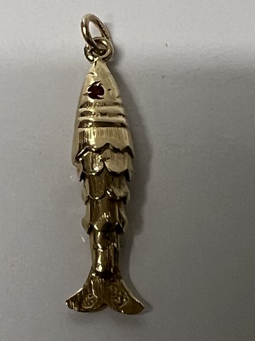 14 karat gold. Fish with red stones.Charms / Pendants.Height 2.9 cm.