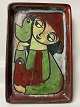 Relief, i glaseret keramik pige med fugle, Bornholmsk keramik, Michael Andersen.